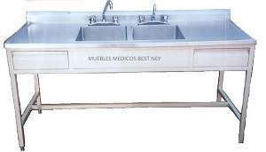 MESA ALTA DE 180 CON DOBLE FREGADERO CENTRAL Y CAJONES 